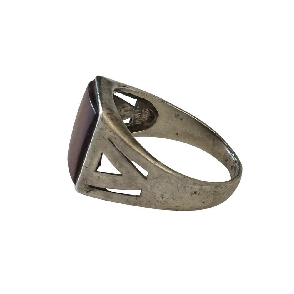 Henry Griffith & Sons British Vintage Signet Ring 925 Silver Brown Agate Size 10 - Picture 5 of 9
